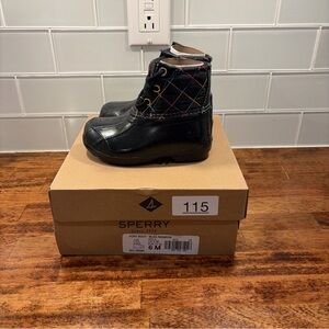 Sperry Kids Black Quilted Rainbow-Stitch Rain Boots